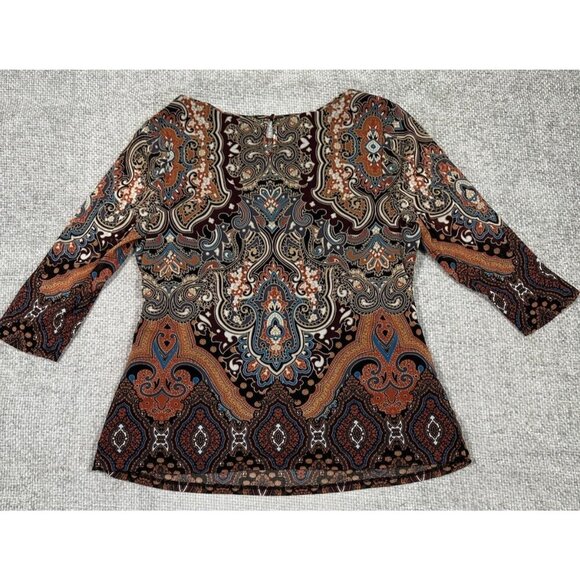 Vtg Inc International Concepts Top Womens 2X Black Brown Paisley Mesh Y2K Ruched - Picture 4 of 11